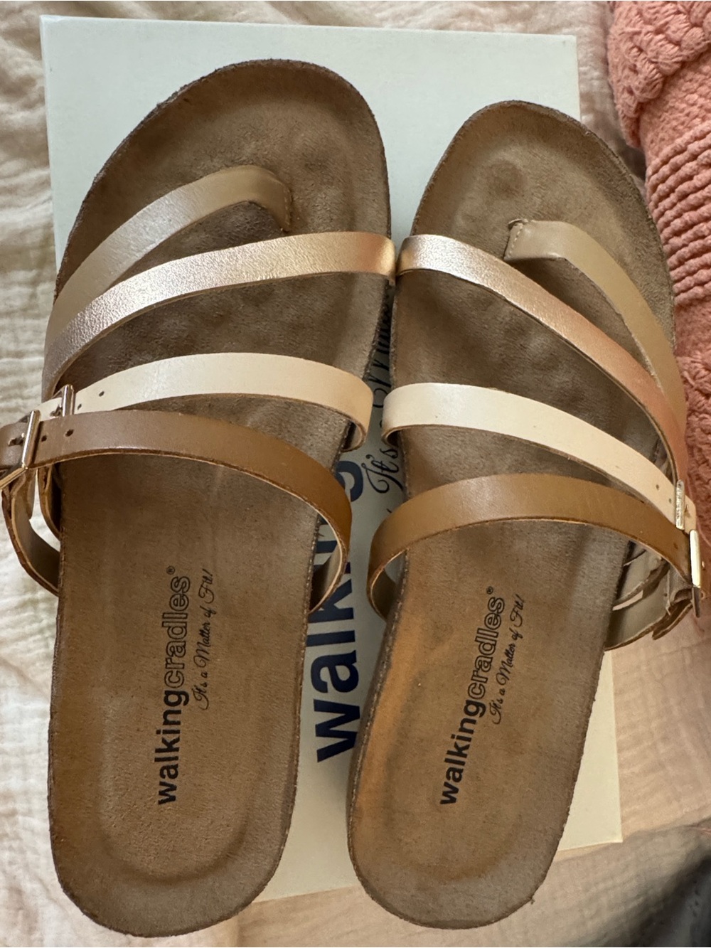 Wide width Walking Cradles Women’s Penelope Multi-Strap Sandals Rose Gold